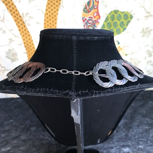 Flat Looped Metal Cable Necklace Industrial Arts Minimalist Wire Artisan Forged - Picture 5 of 9